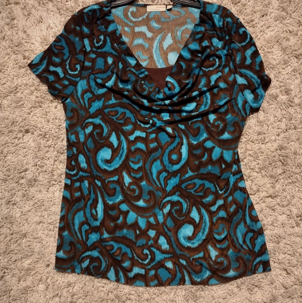 Large blouse turquoise and brown XL